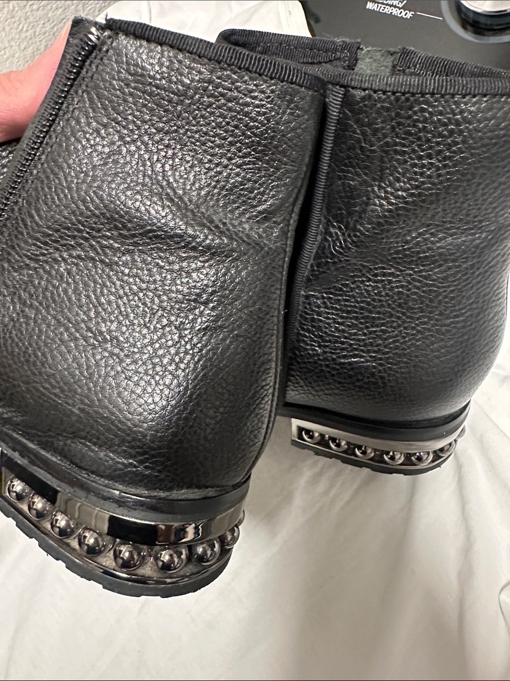 Karl Lagerfeld Black Leather Ankle Boots with Studded Metallic Heel 8.5 - Picture 4 of 8